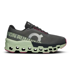 On Cloud Monster Asphalt Lima Shoes, unas zapatillas de running unisex ligeras en gris oscuro y verde.