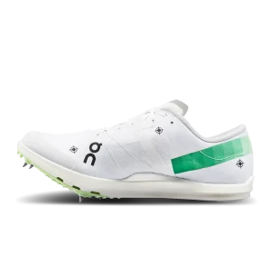 Zapatos de golf On Cloud Undyed White Spike 1500m, un calzado de entrenamiento de golf liviano con suela con clavos y la comodidad de la espuma Helion.